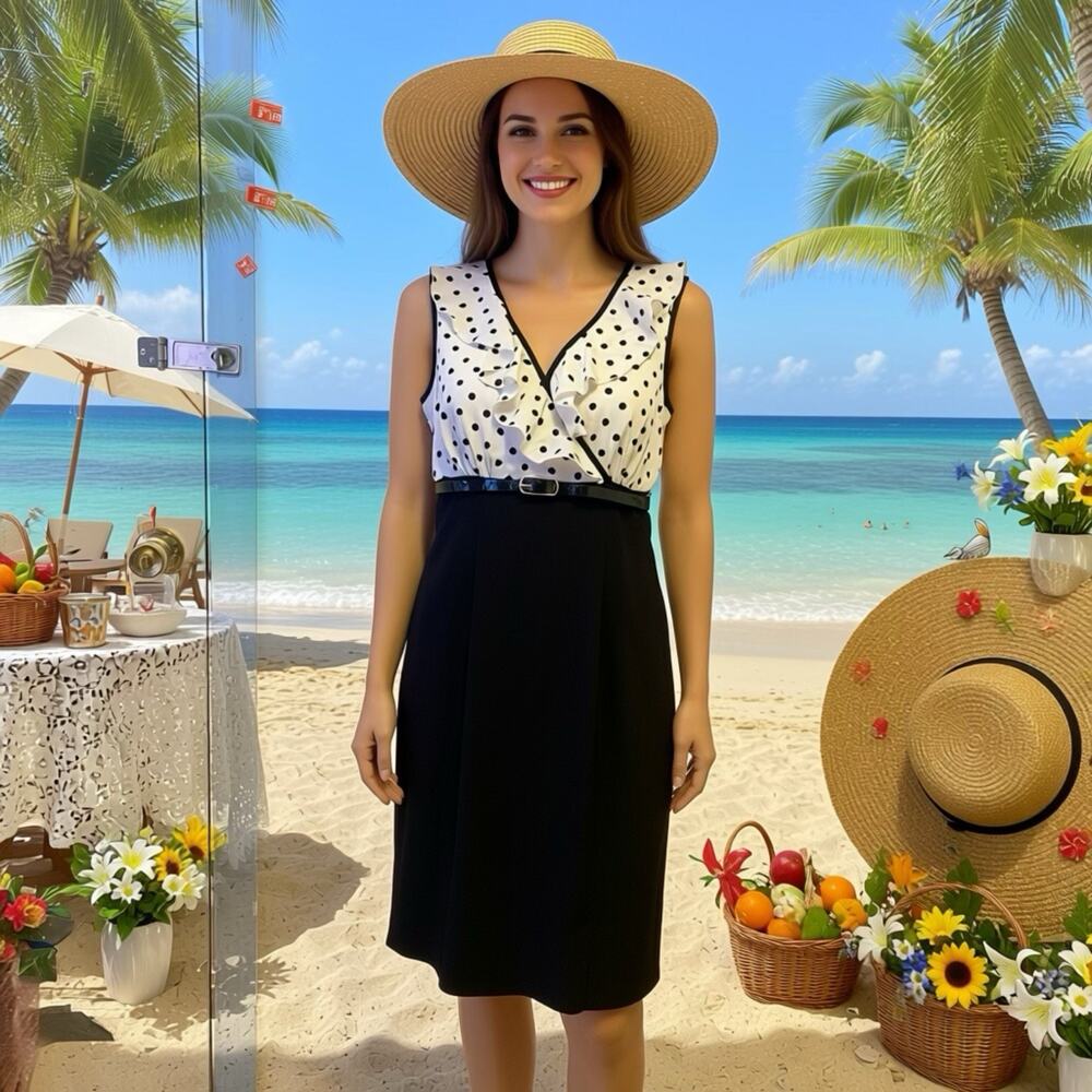 ALYX Limited Dress 4 Black White Polka Dots Sleeveless Zip Taylored fit Belted